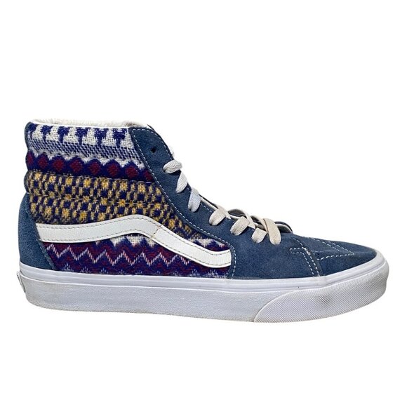 Vans Sk8 Hi Fair Isle Blue  Suede Sneakers Size 9.5W - Picture 1 of 7